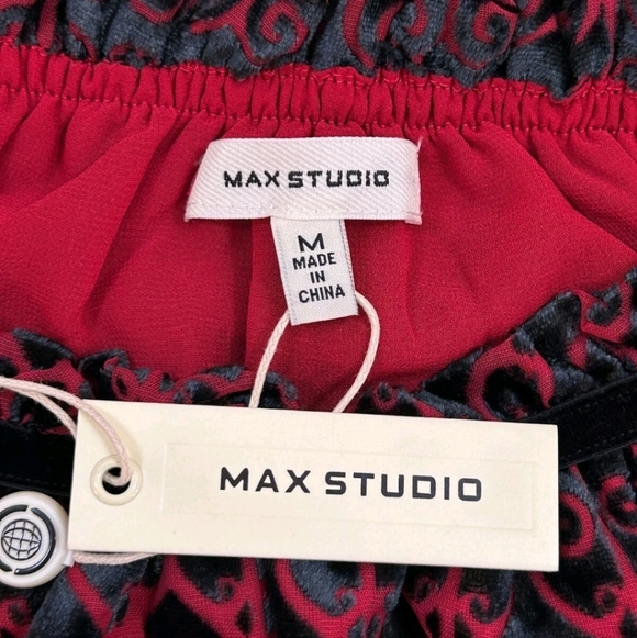 NWT Max STUDIO Red and Black Jacqueart VelvetHalter Top MED - Picture 2 of 13